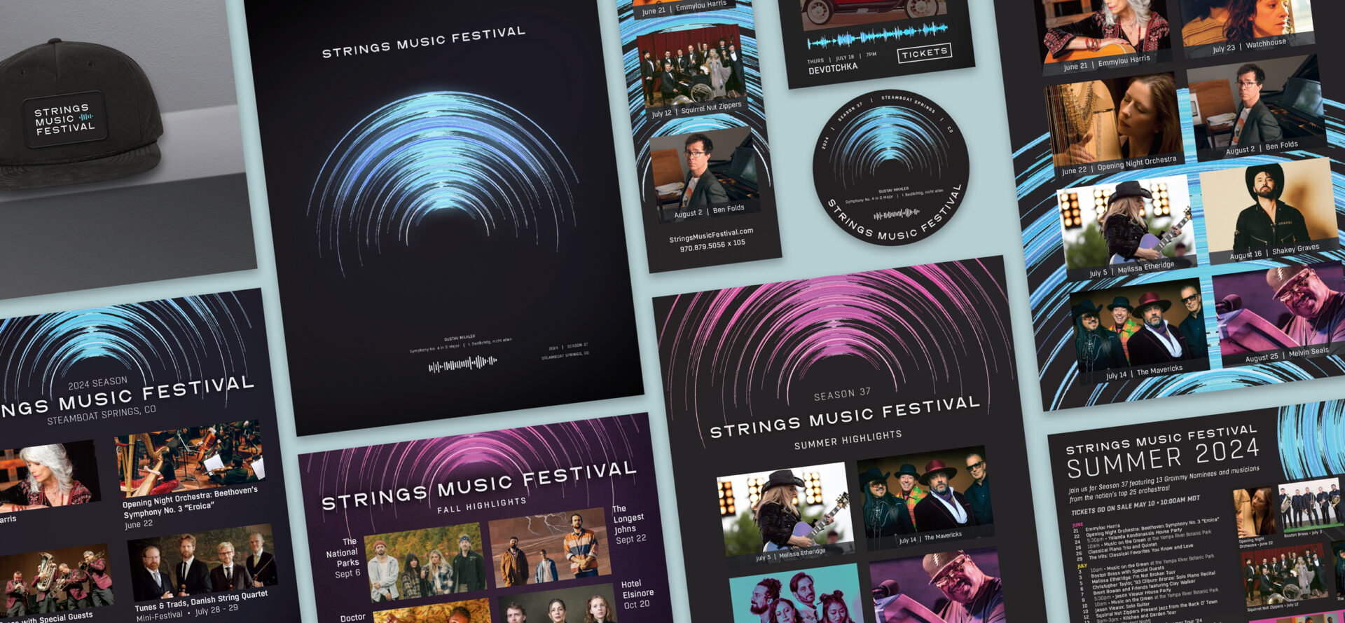 strings 2024 music festival collateral flatlay