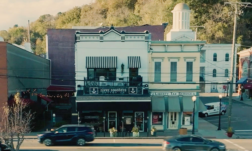 Image of the storefront of River Roasters in Ohio