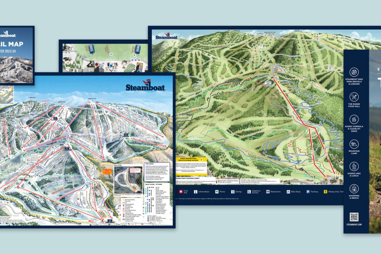 steamboat ski and resort trail maps flatlay