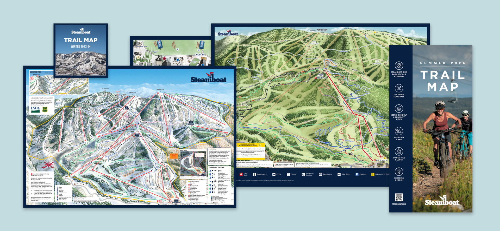 steamboat ski and resort trail maps flatlay